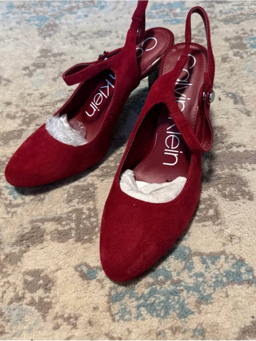 Calvin Klein Burgundy Suede Pointed Slingback Heels